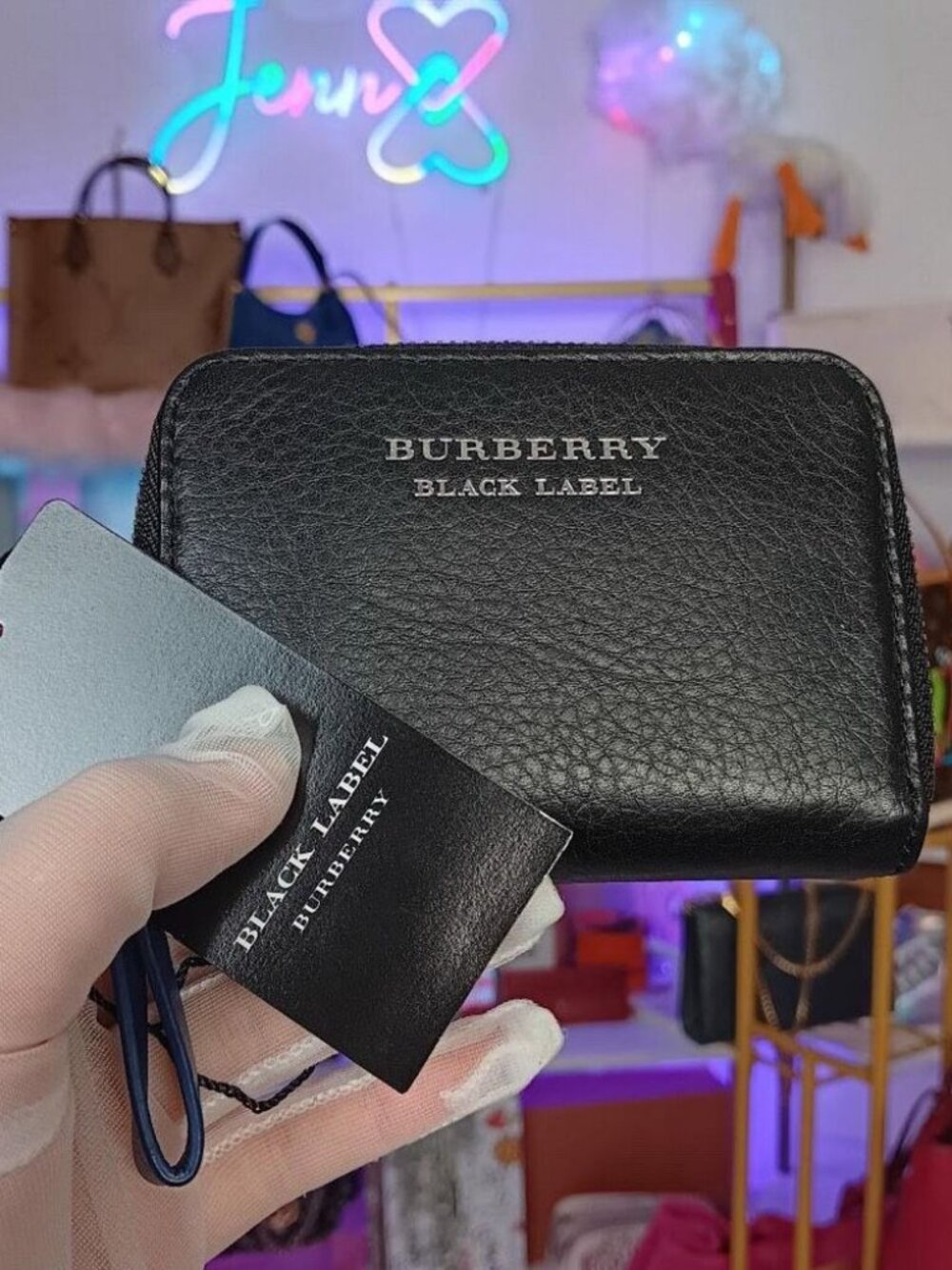 New unused Burberry Blue Label Black Blue Leather Compact Key Case + Wallet